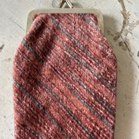 Vintage fabric cigarette pouch long wallet 70s 80s clasp closure pink retro - Picture 5 of 10